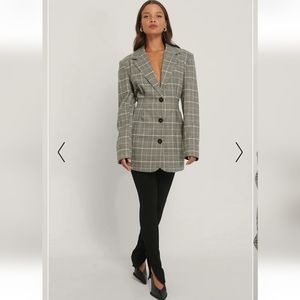 NA-KD Gathered Waist Check Printed Blazer US Size 8 / Europe 38